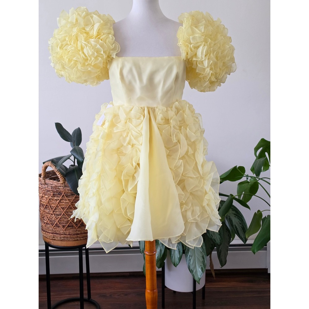 NEW Selkie The Twinkie Paris Yellow Ruffle Puff Sleeve Fairycore Mini Dress M - Picture 8 of 14